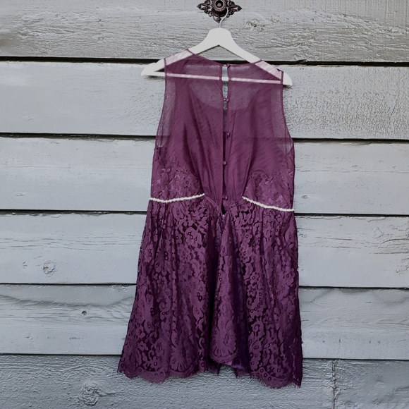 CHRISTINA WU Aubergine Purple Lace Pearl & Diamond Waist Short Formal Dress 12 - Picture 5 of 7